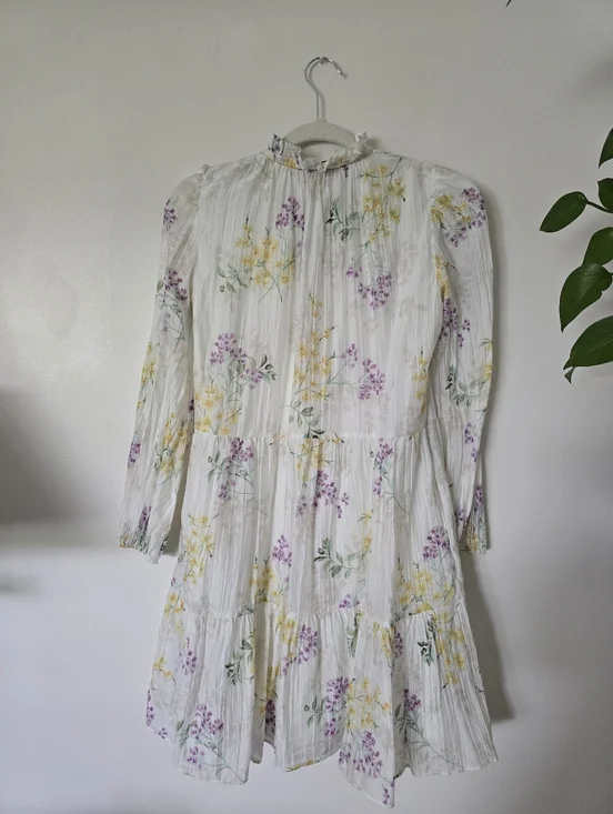 TAYLOR size Small Ivory Floral Spring Long Sleeves Unlined Dress - Picture 6 of 9